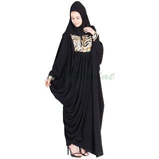 Black color dhoti abaya with one side open- nida fabric